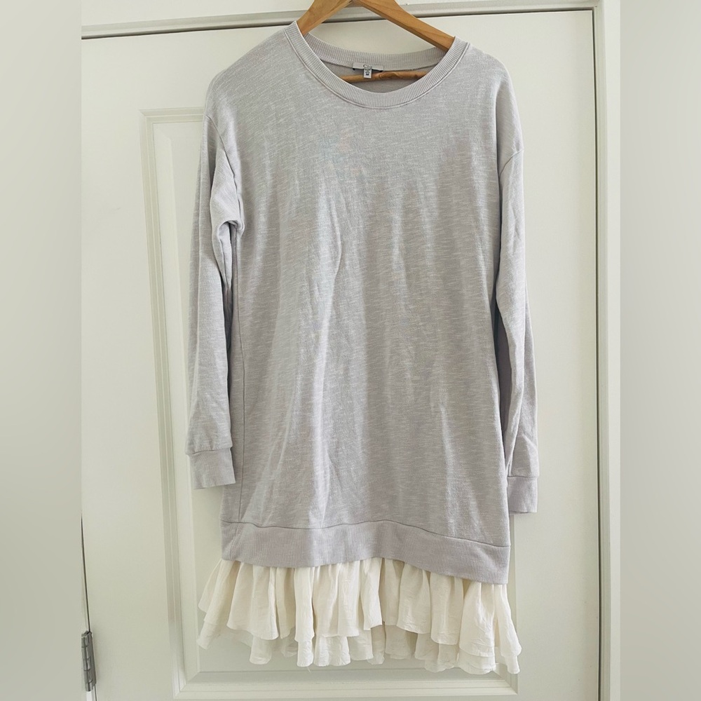 Gray Long Sleeve Dress with Cream Ruffle Hem by Clu